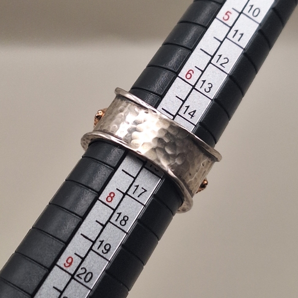 Paz Creations Sterling & Rose Gold Leaf Wide Band Ring – Size 7 - Picture 3 of 7